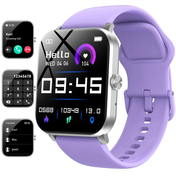 Smart Watch, 1.85" Smartwatch for Men Women (Answer/Make Call), Heart Rate, Sleep Monitor, Pedometer, Spo2, Activity Tracker, IP68 Waterproof Fitness Watch for Android iOS (Purple)