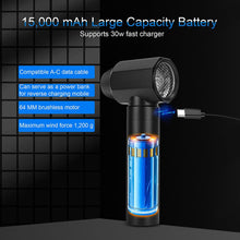 Anymotor 15000 mAh Turbo Dryer Blower for Car - Unleash 120 m/s of Compressed Air Duster and Electric Leaf Blower Cordless! Handheld Car Dryer Air Blower for Travel, Automotive Maintenance!