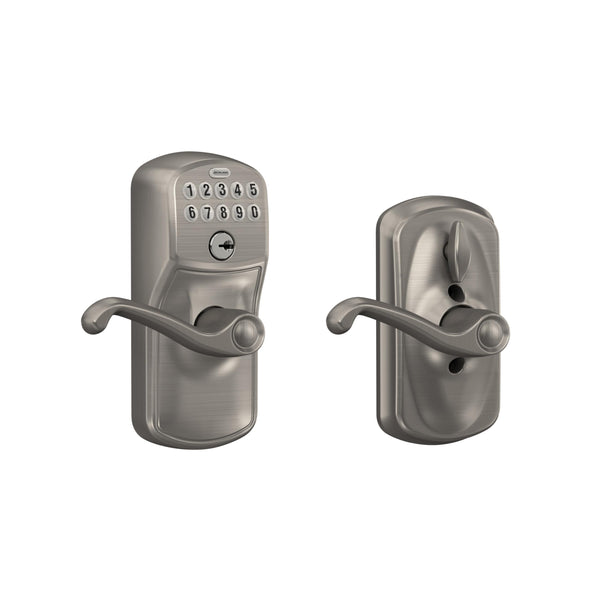 SCHLAGE FE595 PLY 619 FLA Plymouth Keypad Entry with Flex-Lock and Flair Style Levers, Satin Nickel