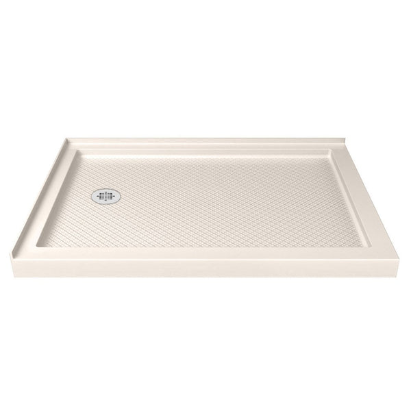 DreamLine SlimLine 34 in. D x 48 in. W x 2 3/4 in. H Left Drain Double Threshold Shower Base in Biscuit, DLT-1034481-22