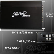 STINGER Audio MT15001 1-Channel Monoblock 1500 Watt RMS Car Audio Subwoofer Amplifier w/Remote Control Bass Knob, Class D, Hexfet Mosfet, Subsonic Filter, Low-Pass Filter, Bass Boost Q