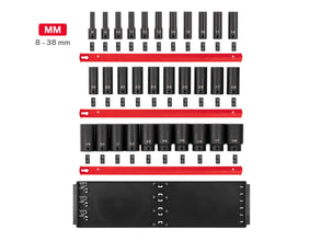 TEKTON 1/2 Inch Drive Deep 6-Point Impact Socket Set with Rails, 31-Piece (8-38 mm) | SID92105