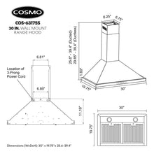 COSMO COS-63175S 30 in. Vista Collection 380 CFM Ducted Wall Mount Range Hood, Touch Controls, LED Lights, Stainless Steel