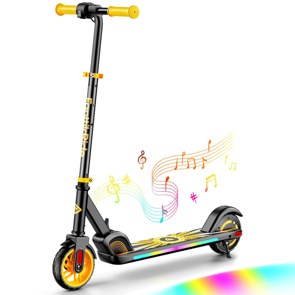 FanttikRide C9 Apex Electric Scooter for Kids 8-12, Adjustable Handlebar Height for Riders 3.9-5.2 ft, 132 lbs, Up to 40 mins Continuous Time, 3 Speed Mode 5/8/10 MPH, Bluetooth Music Speaker, Yellow