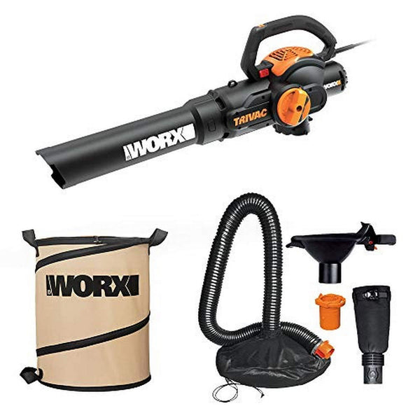 WORX WG512 Trivac 2.0 Electric 12-amp 3-in-1 Vacuum Blower/Mulcher/Vac with LeafPro Universal Leaf Collection System and Landscaping 26-Gallon Collapsible Yard Waste Bag/Leaf Bin