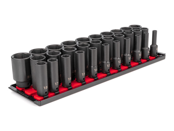 TEKTON 1/2 Inch Drive Deep 6-Point Impact Socket Set with Rails, 31-Piece (8-38 mm) | SID92105