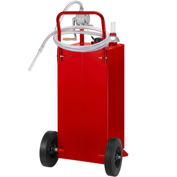 VEVOR 30 Gallon Fuel Caddy, Fuel Storage Tank on 2 Wheels, Portable Gas Caddy with Manual Transfer Pump, Gasoline Diesel Fuel Container for Cars, Lawn Mowers, ATVs, Boats, More, Red