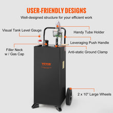 VEVOR 30 Gallon Gas Caddy - Portable Fuel Storage Tank with 2 Wheels & Manual Transfer Pump, Diesel & Gasoline Fuel Container for Cars, Lawn Mowers, ATVs, Boats, Black