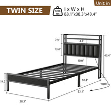 CollaredEagle Twin Size Bed Frame with Headboard, Metal Bed Frame with Charging Station and LED Lights, Heavy Duty Bed with Storage Shelves,Noise Free,No Box Spring,Black