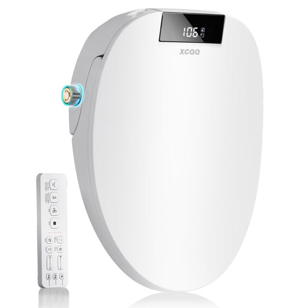 XCQQ Electric Bidet Toilet Seat Elongated, Heated Toilet Seat, Instant Warm Water, Warm Air Dryer, Rear Feminine and Oscillating Washing, Wireless Remote, Night Light, Slow Close Lid, LED Display