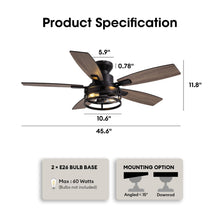 Tinkoso 46 Inch Ceiling Fans with Lights and Remote Control, Flush Mount Black Ceiling Fan with Light, Industrial Retro Style, Indoor for Bedroom Living Room 8837X