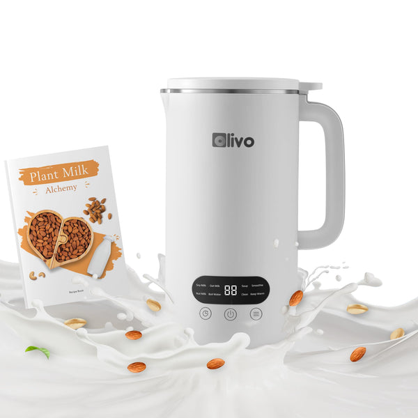 OLIVO CB1000 Automatic Nut Milk Maker - Almond, Cashew, Soy & Oat Milk Maker - Smoothie Blender - Soup Maker, 35 Oz, 9 Functions, 304 Stainless Steel, Safety Sensor, Spill-Proof, Easy Use (White)