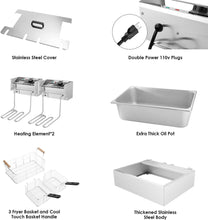 TANGME Commercial Deep Fryer, 3400w Electric Countertop Fryer with 3 Baskets, 22L/23.25Qt 1mm Thickened Stainless Steel Single Oil Fryer with Temperature Limiter for Restaurant, UL Certified