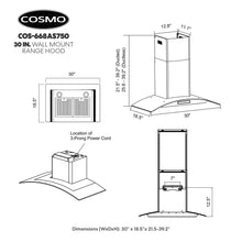 COSMO COS-668AS750 30 in. Vista Collection 380 CFM Ducted Wall Mount Range Hood, Touch Controls, LED Lights, Stainless Steel