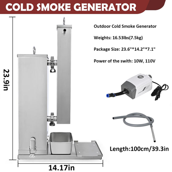 Supllueer Cold Smoke Generator, 16 Hours Continuous Smoke, Stainless Steel Pellet Smoker Tube, Portable Electric Smoke Maker Outdoor Smoker Accessories for Meat Vegetables