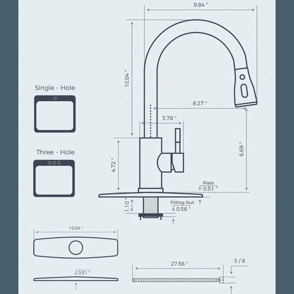 VIDEC Smart Kitchen Faucet, 3 Modes Pull Down Sprayer, Smart Touch On Sensor Activated, Ceramic Disc Valve, 360-Degree Rotation, 1 or 3 Hole Deck Plate. (KW-69R, Brushed Black)