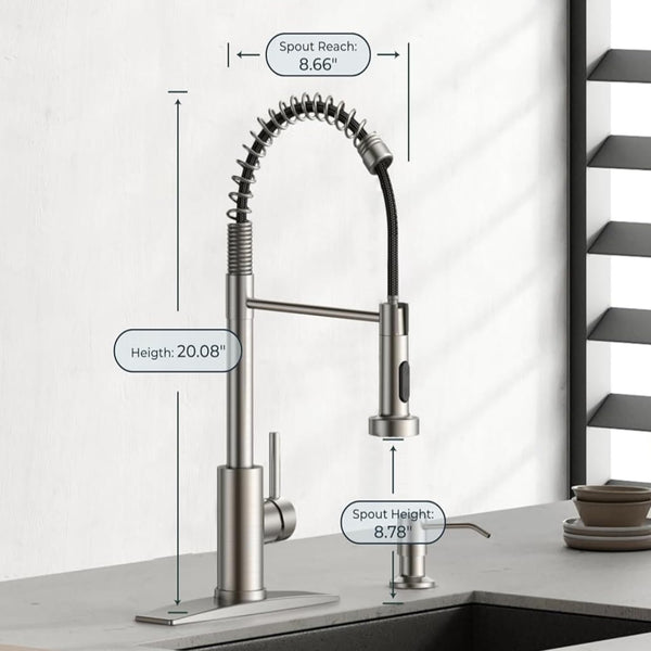 VIDEC Touch On Kitchen Faucet, 3 Modes Pull Down Sprayer, Smart Touch On Sensor Activated, Ceramic Disc Valve, 360-Degree Rotation, 1 or 3 Hole Deck Plate. (KW-62SN, Touch On, Brushed Nickel)