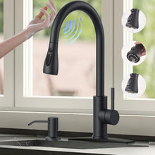 VIDEC Smart Kitchen Faucet, 3 Modes Pull Down Sprayer, Smart Touch On Sensor Activated, Ceramic Disc Valve, 360-Degree Rotation, 1 or 3 Hole Deck Plate. (KW-69R, Brushed Black)