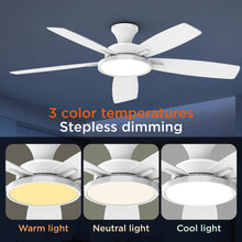 TALOYA 52 inch Ceiling Fans with Lights,Remote Control Multifunctional Quiet Fan with Three Color Temperature and Dimmable Light with Reversible Blades White