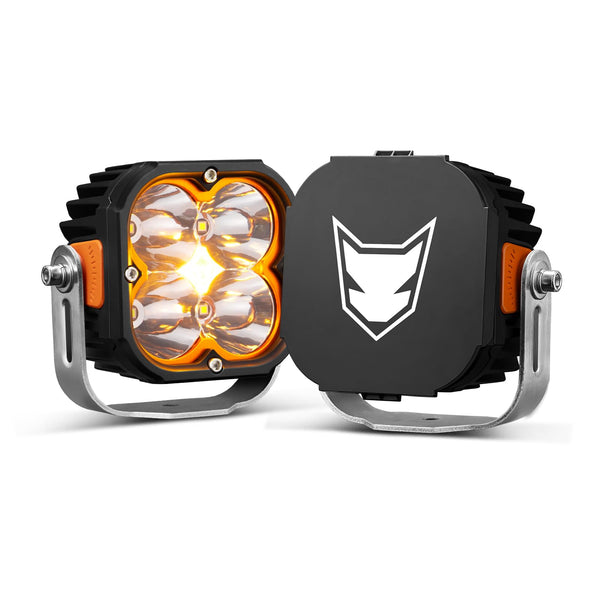 LIGHTFOX 5 Inch LED Pod Lights, 2 PCS 12V/24V 7053LM with Amber Backlight, Optic Lens for Switching Spot Beam Combo Beam, IP68 Waterproof Off-Road Driving Lights for 4x4 4WD Trucks ATVs UTVs SUVs