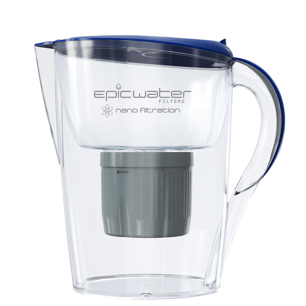 Epic Water Filters Nano | Water Filter Pitchers for Drinking Water | 10 Cup | 150 Gallon Filter | Gravity Water Filter | Removes Virus, Bacteria, Chlorine | Water Purifier (Navy Blue)