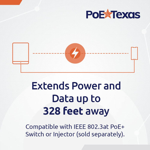 PoE Texas PoE+ Power Over Ethernet to USB-C Converter - 10/100 Mbps PoE to USB C PoE+ Adapter with USB-A Port - for Apple iPad Pro, Google Surface Pro/Go, Samsung Tab Tablets, POS Stations, Kiosks