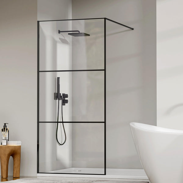 Findepot Shower Screen 36" W × 75" H, Shower Glass Panel, 1/5"(5mm) SGCC Clear Tempered Glass Shower Panel, With Explosion-Proof Film, Matte Black