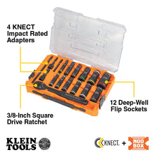 Klein Tools 65626 KNECT Deep Well Impact Socket Set, 3/8-Inch Drive Ratchet, 24 SAE and Metric Flip Socket Sizes, MODbox Case, 18-Piece