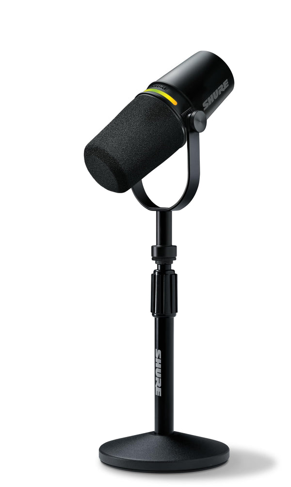 Shure MV7+ Podcast Dynamic Microphone with Stand. OBS Certified, Enhanced Audio, LED Touch Panel, USB-C & XLR Outputs, Auto Level Mode, Digital Pop Filter, Podcasting, Streaming, Recording - Black