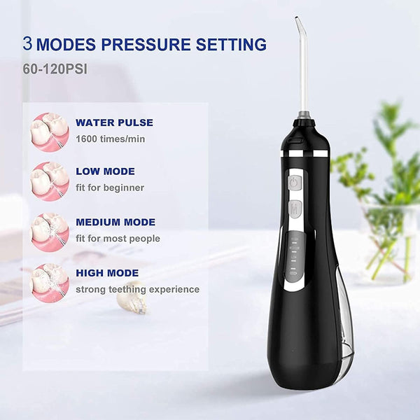 Water Flosser Portable Dental Oral Irrigator with 3 Modes, 4 Replaceable Jet Tips, Rechargeable Waterproof Teeth Cleaner for Home and Travel -200ml Detachable Reservoir