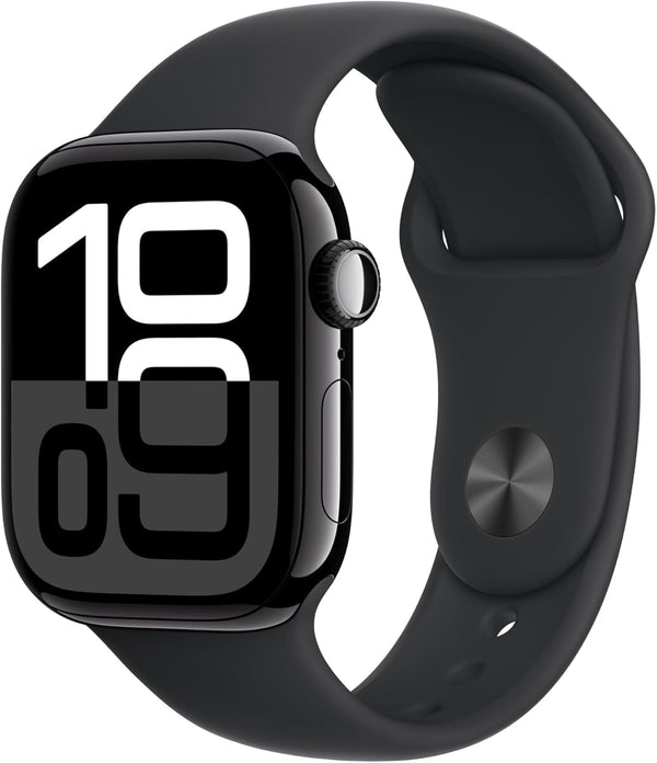 Apple Watch Series 10 [GPS, 42mm] - Jet Black Aluminum Case with Black Sport Band, S/M (Renewed)