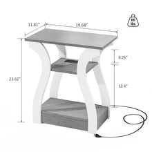 FROMJBEST End Tables Living Room Set of 2, End Table with Charging Station, Grey End Table with USB,Grey Side Table, Nightstand for Bedroom, 3 Tier End Table with Storage Shelf for Living Room Grey