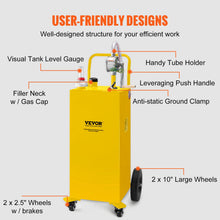 VEVOR 30 Gallon Fuel Caddy, Gas Storage Tank & 4 Wheels, with Manual Transfer Pump, Gasoline Diesel Fuel Container for Cars, Lawn Mowers, ATVs, Boats, More, Yellow