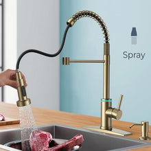 VIDEC Smart Kitchen Faucet, 3 Modes Pull Down Sprayer, Smart Touch On Sensor Activated, LED Temperature Control, 360-Degree Rotation, 1 or 3 Hole Deck Plate. (KW-66J, Brushed Gold, 17.90 Inches)