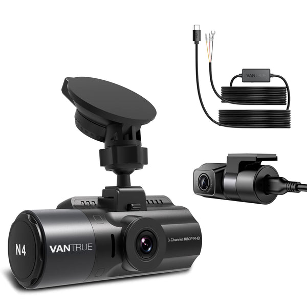 【Bundle: Vantrue N4 Three Channel Dash Cam + Type C USB Port Hardwire Kit】 Vantrue N4 3 Channel 4K Dash Cam, 4K+1080P Front and Rear, 1440P+1440P Front and Inside,Three Way Car Camera