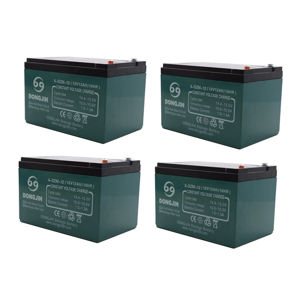 TDPROMOTO 4Pcs 6-DZM-12 Motorcycle Battery Rechargeable 12V 12AH Electric Scooter Bike Go Kart (4), Green, 6X4X4inch