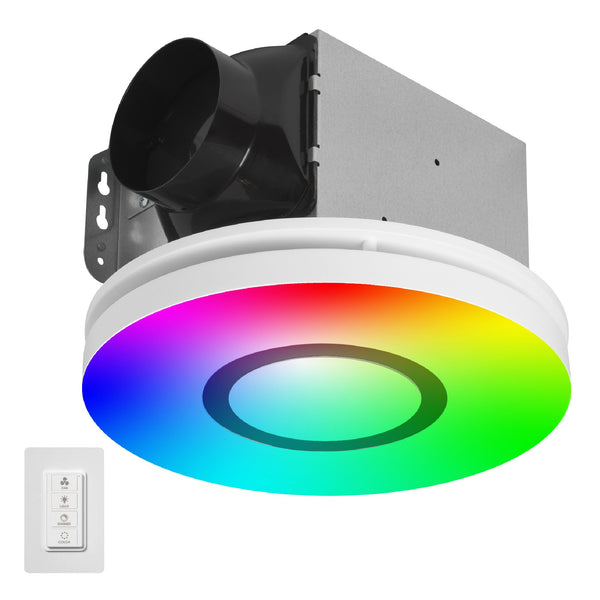 Homewerks 7141-80-RGB Bathroom Fan with Light LED Color Changing and Dimmable, SmartVent Humidity Sensing Ventilation Fan with Remote, 80 CFM 1.0 Sones