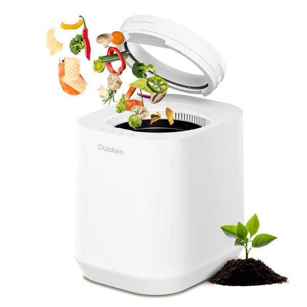 Ouaken Electric Composter for Kitchen, 4L Smart Countertop Compost Bin, Odorless | Low Noise | No Leaking | Turn Food Waste into Fertilizer Within 3 Hrs, Indoor Food Recycler Compost Machine, White