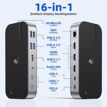 Laptop Docking Station,16 in 1 Docking Station USB C Docking Triple Monitor,USB C Dock Station with 3 HDMI,PD 100W, USB 3.1/3.0/2.0,RJ 45 Ethernet,SD/TF,Audio for Dell/Lenovo（Including Charging）