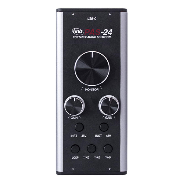 KNA PAS-24 Portable Audio Interface – 24-Bit/192kHz USB Sound Card for Home Recording Musicians and Creators, XLR & 1/4" TRS Inputs, Dual Balanced Outputs, Headphone Out, Phantom Power, Gain Control