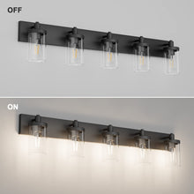 Aipsun Matte Black Bathroom Vanity Light Fixtures 5 Lights Industrial Lighting Fixtures Over Mirror with Clear Glass Shade(Exclude Bulb)