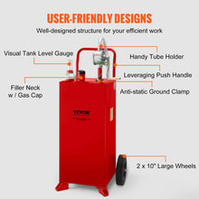 VEVOR 30 Gallon Fuel Caddy, Fuel Storage Tank on 2 Wheels, Portable Gas Caddy with Manual Transfer Pump, Gasoline Diesel Fuel Container for Cars, Lawn Mowers, ATVs, Boats, More, Red