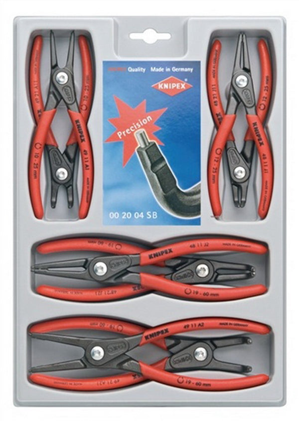 KNIPEX Tools 00 20 04 SB, Precision Circlip Snap-Ring Red Pliers 8-Piece Set