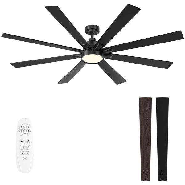 Autoday 62 Inch Large Ceiling Fans with Lights and Remote - Wood/Matte Black Ceiling Fan, Quiet DC Motor, 3 CCT, Modern Dimmable LED Lighting & Large Ceiling Fans for Living Room Patio, Indoor/Outdoor