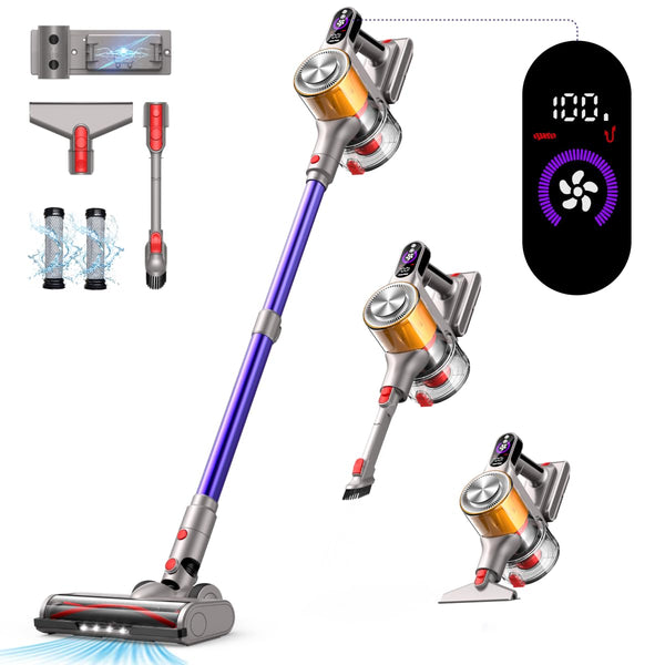 Cordless Vacuum Cleaner, 550W/45Kpa Vacuum Cleaners for Home with Charging Station, Up to 60Mins Runtime, 1.8L Dust Cup, Noise Reduction, Anti-Tangle Stick Vacuum for Carpet/Hardwood Floor/Pet Hair