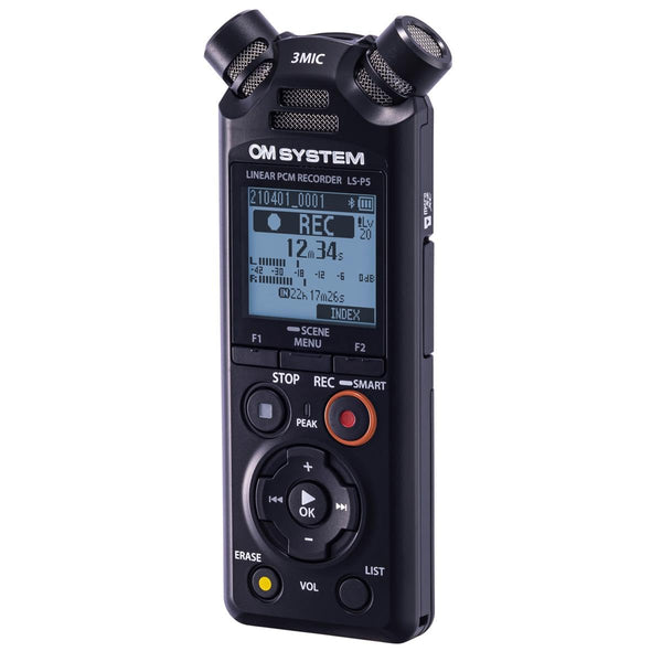 OM SYSTEM Olympus LS-P5 PCM Recorder with tresmic 3-Microphone, Bluetooth, Composite USB Microphone Mode, High Resolution Sound, Low-Cut Filter, 16GB Built-in Memory.