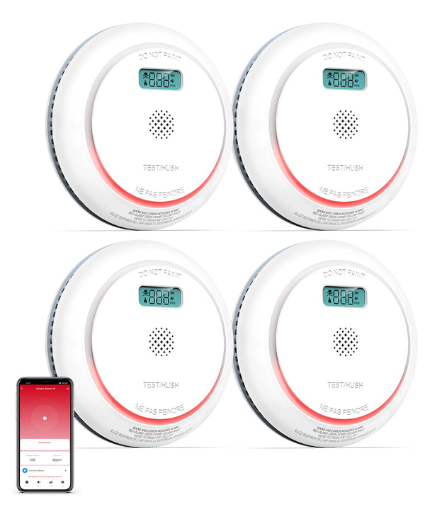 SITERWELL Smart Smoke and Carbon Monoxide Detector with LCD Display, 2.4G WiFi Smoke Detector, WiFi Smoke Detector and Carbon Monoxide Detector Combo Conforms to UL 217 & UL 2034 Standards, 4 Pack