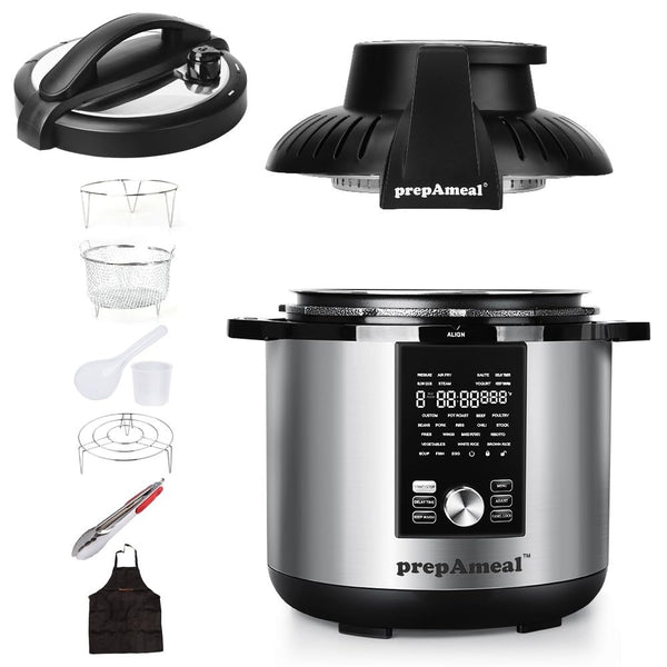 8Qt Pressure Cooker & Air Fryer Combo with Pressure Lid and Air-Fry Lid - 7-in-1 cooking Modes, Easy Read LCD Display, 27 Presets Programs, & 8 Program Storage (Silver, 8 Quart - ACC)