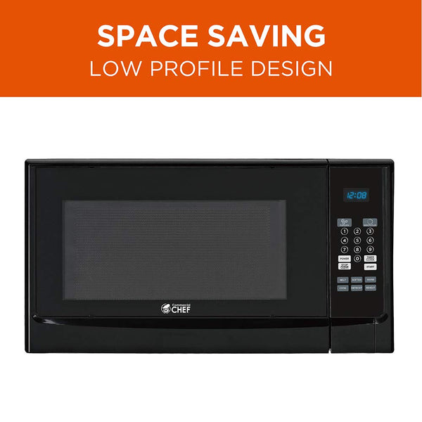 COMMERCIAL CHEF 1.4 Cubic Foot Microwave with 10 Power Levels, Small Microwave with Push Button, 1100 Watt Microwave with Digital Control Panels, Countertop Microwave with Timer, Black