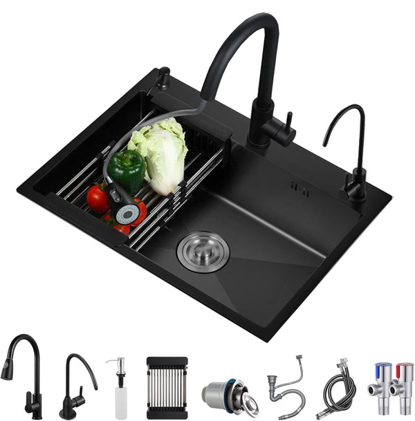 LIJIJUCN Black Stainless Steel Kitchen Sink, Single Bowl Kitchen Sink, Drop In/Topmount Workstation Sink with Sliding Accessories, Farmhouse Workstation Sink with Multiple Accessories (28.3 x 17.7in)